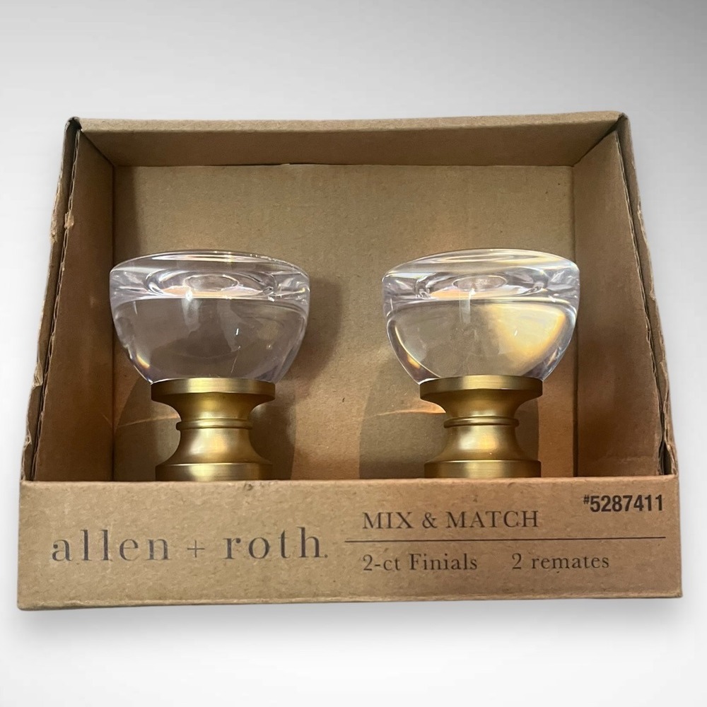 ALLEN + ROTH Mix and Match Finials With Brushed Gold Finish Crystal End |‎ NIB - Picture 4 of 4